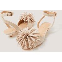 Monsoon Pom Pom Ankle Strap Kitten Heel Sandals Ivory
