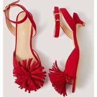 Monsoon Pom Pom Ankle Strap Kitten Heel Sandals Red