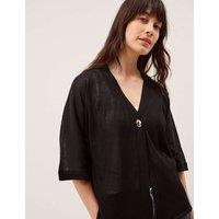 Monsoon V-Neck Button Detail Short Sleeve Cardigan Black