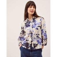 Monsoon Linen Blend Floral Collared Shirt Blue Mix