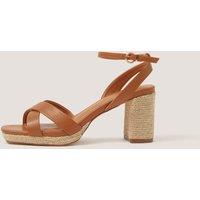 Monsoon Raffia Block Heel Platform Sandals Tan