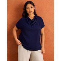 Live Unlimited London Jersey Cowl Neck Top Navy