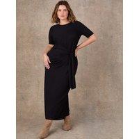 Live Unlimited London Jersey Tie Waist Midaxi Wrap Dress Black