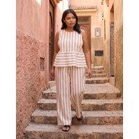 Live Unlimited London Cotton Rich Striped Top Oatmeal