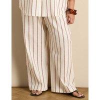 Live Unlimited London Cotton Rich Striped Wide Leg Trousers Oatmeal
