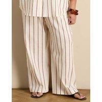 Live Unlimited London Cotton Rich Striped Wide Leg Trousers Oatmeal