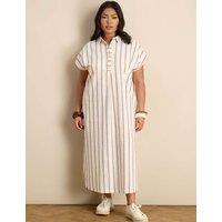 Live Unlimited London Striped Midaxi Shirt Dress with Linen Oatmeal