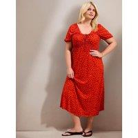 Live Unlimited London Floral Scoop Neck Midaxi Tea Dress Orange