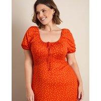 Live Unlimited London Floral Scoop Neck Midaxi Tea Dress Orange