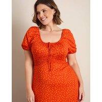Live Unlimited London Floral Scoop Neck Midaxi Tea Dress Orange