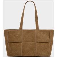 Katie Loxton Faux Suede Woven Panel Tote Bag Camel