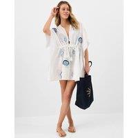 ACCESSORIZE Pure Cotton Shell Patchwork Mini Beach Kaftan Ivory