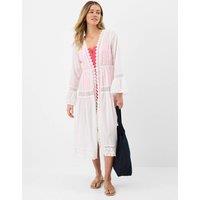 ACCESSORIZE Pure Cotton Broderie Midi Relaxed Kimono White