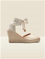 SOSANDAR Leather Metallic Wedge Espadrilles Gold