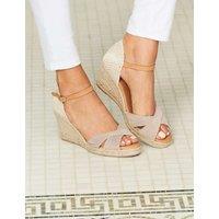 SOSANDAR Suede Ankle Strap Wedge Espadrilles Taupe
