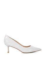 Dune London Leather Metallic Kitten Heel Court Shoes White