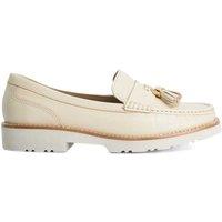 Dune London Wide Fit Leather Cleated Block Heel Loafer Ecru
