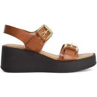 Dune London Leather Buckle Strappy Wedge Sandals Dark Brown