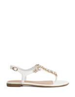 Dune London Wide Fit Embellished Ankle Strap Flat Sandals White
