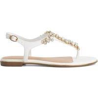 Dune London Wide Fit Embellished Ankle Strap Flat Sandals White