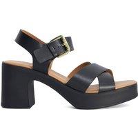 Dune London Leather Cross Strap Block Heel Sandals Black
