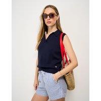 Crew Clothing Pure Cotton Collared Knitted Vest Navy
