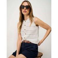 Crew Clothing Pure Cotton Button Through Knitted Vest White