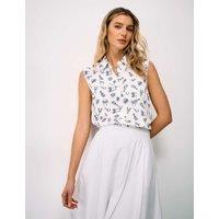 Crew Clothing Linen Rich Printed Button Through Shirt Ivory Mix