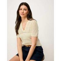 Crew Clothing Pure Cotton V-Neck Knitted T-Shirt Ivory