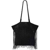 Whistles Woven Fringed Tote Bag Black
