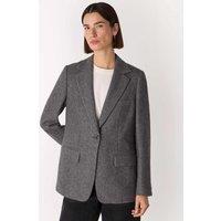 Whistles Wool Blend Herringbone Blazer Grey Mix