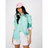 Crew Clothing Pure Cotton Striped Collared Relaxed Shirt Blue Mix