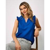 Crew Clothing Jersey V-Neck Frill Detail Vest Top Bright Blue