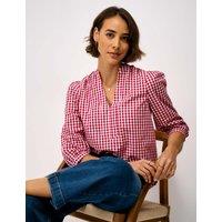 Crew Clothing Pure Cotton Striped V-Neck Blouse Red Mix
