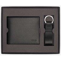 Boss Leather Tri-fold Wallet and Keyring Gift Set Black