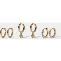M&S 14ct Gold Plated 3 Pack Pearl Earrings Gold