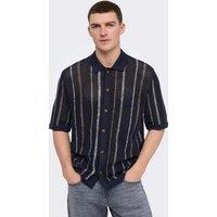 ONLY & SONS Pure Cotton Striped Knitted Shirt Navy Mix