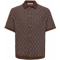 ONLY & SONS Cotton Rich Geometric Knitted Polo Shirt Brown Mix