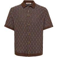 ONLY & SONS Cotton Rich Geometric Knitted Polo Shirt Brown Mix