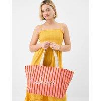 ACCESSORIZE Slogan Striped Beach Tote Bag Pink Mix
