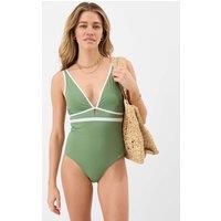 ACCESSORIZE Trim Detail V-Neck Plunge Shaping Swimsuit Khaki