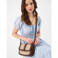ACCESSORIZE Woven Textured Contrast Trim Cross Body Bag Chocolate