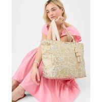 ACCESSORIZE Pure Cotton Metallic Printed Tote Bag Gold