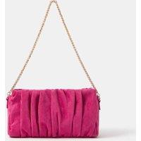 ACCESSORIZE Suedette Ruched Chain Strap Shoulder Bag Fuchsia