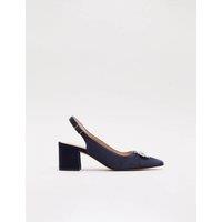 Phase Eight Suede Sparkle Block Heel Slingback Shoes Navy