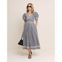 Nobody's Child Pure Cotton Gingham V-Neck Midi Tea Dress Black Mix