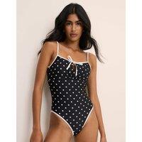 Nobody's Child Polka Dot Tie Detail Swimsuit Black