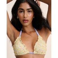 Nobody's Child Ditsy Floral Frill Edge Triangle Bikini Top Yellow