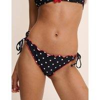 Nobody's Child Polka Dot Frill Edge Tie Side Bikini Bottoms Black