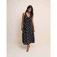 Nobody's Child Pure Cotton Polka Dot Scoop Neck Midi Dress Black